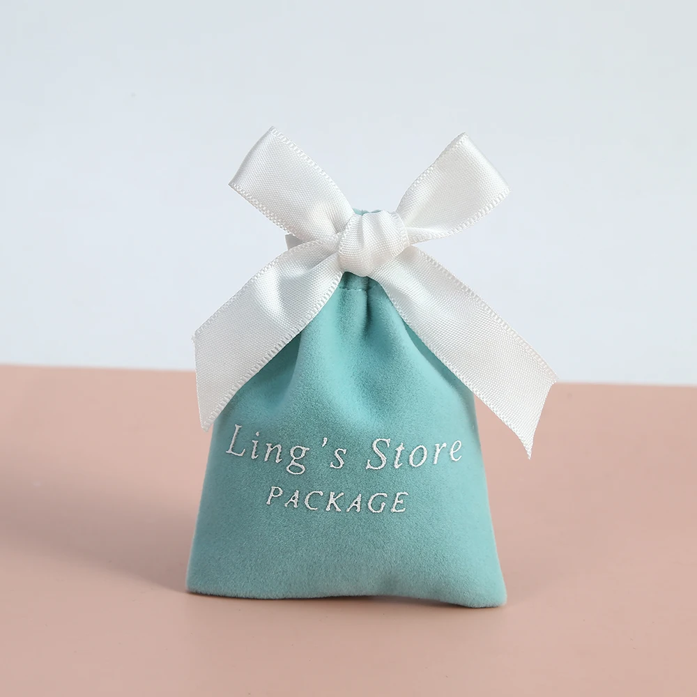 

100pcs Velvet Drawstring With Ribbon Jewelry Bag Pouch for Wedding Party Candy Gift Bag Organizer Custom Logo Jewelry Packing