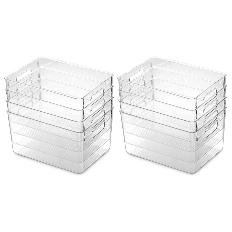 

8Pcs Clear Pantry Organizer Bins Household Plastic Food Storage Basket With Cutout Handles For Kitchen, Countertops