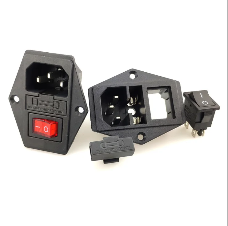 

100pcs IEC Male Power Socket with Fuse Holder w 4P Switch 10A 250Vac Black