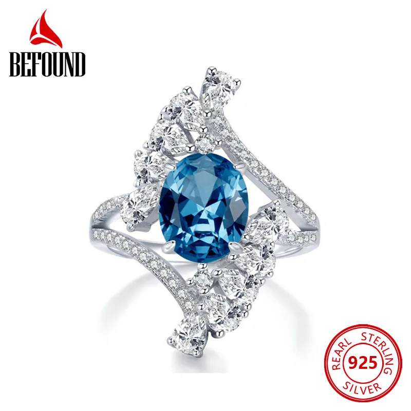 

топаз синий эллипсоид бриллиант бриллиантовое кольцо г - жа циркон 925 чистое серебряное кольцо