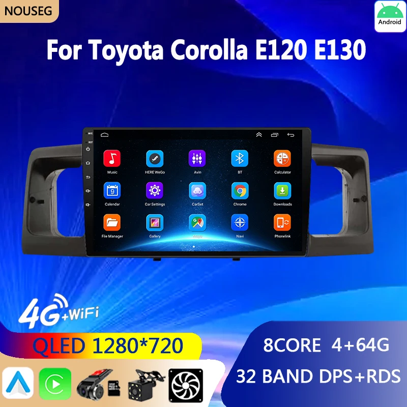 

Автомагнитола для Toyota Corolla E120 E 120 BYD F3 2007-2011 DSP IPS 6 грамм Android 11,0 WiFi 4G NET, мультимедийный видеоплеер Carplay