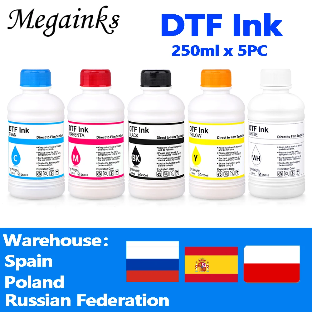 250ML 5PCS DTF INK For For Dirent printer film heat transfer for PET Film hot melt powder transfer film Textile ink DTF printing