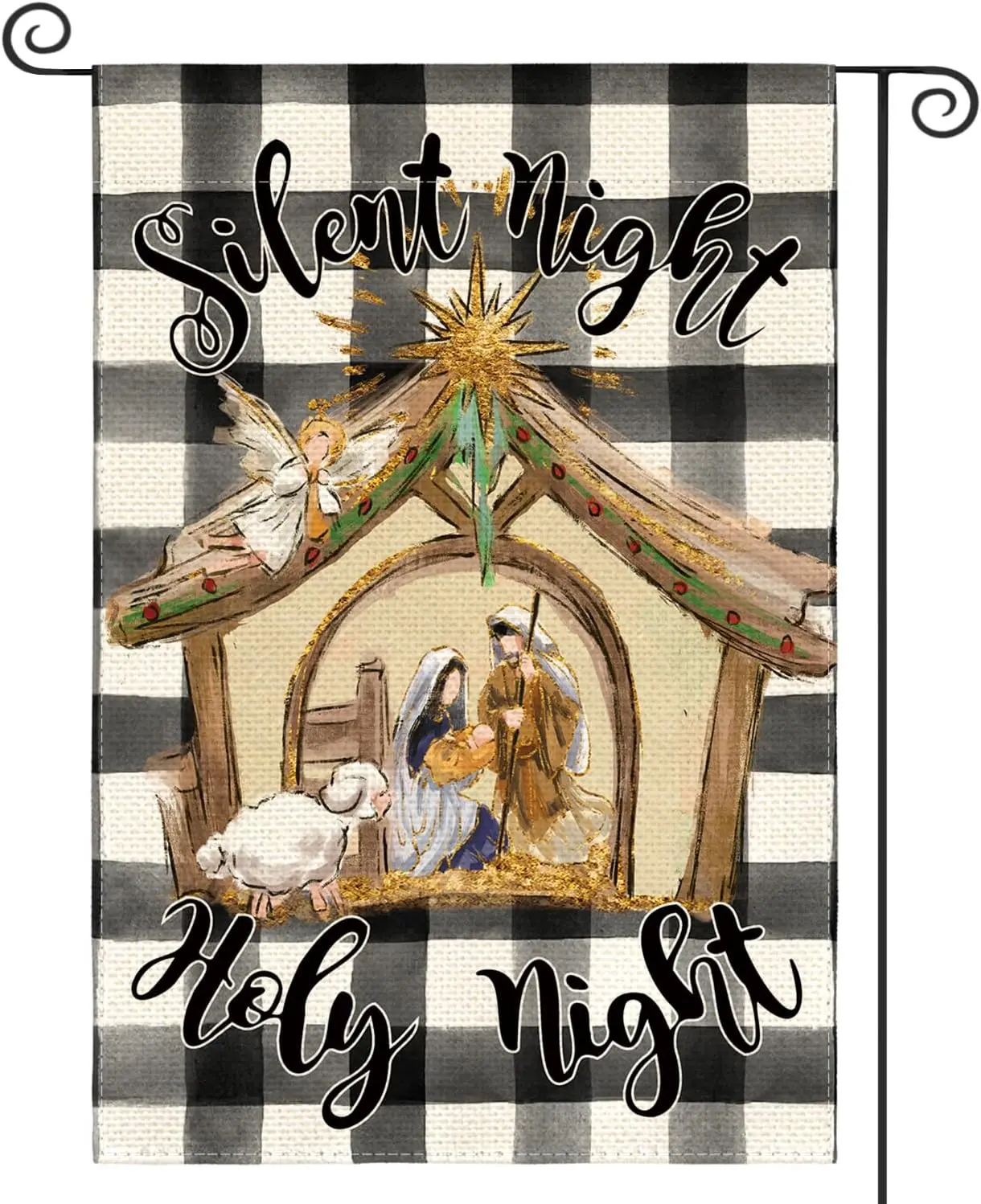Фото AVOIN colorlife Christmas Buffalo Plaid Nativity Silent Holy Night Garden Flag 12x18 Inch Double Sided, Jesus Christian Wint SSL №1