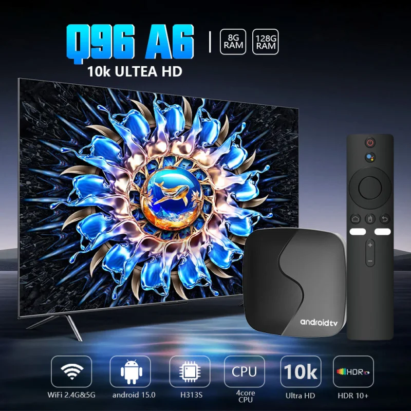 Фото ТВ-приставка Q96 A6 Smart HD 4K 10K 3D 8GB 128GB Медиаплеер Android 15.0 Allwinner H313 S Quad Core 5G 4G WiFi Smart TV Box IPTV №3