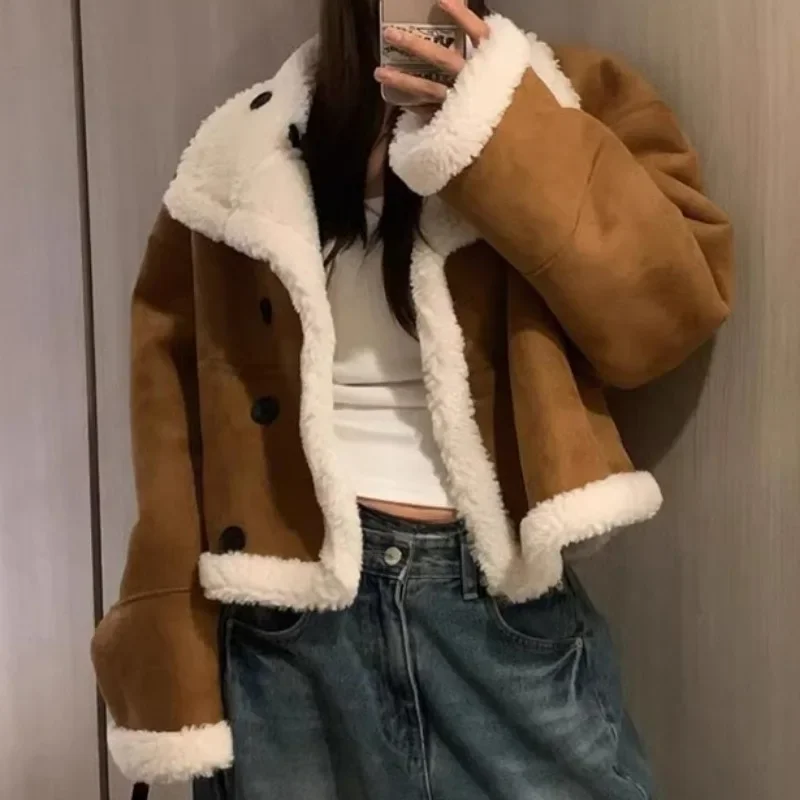 Женская куртка из овечьей шерсти с длинными рукавами цвет в ассортименте