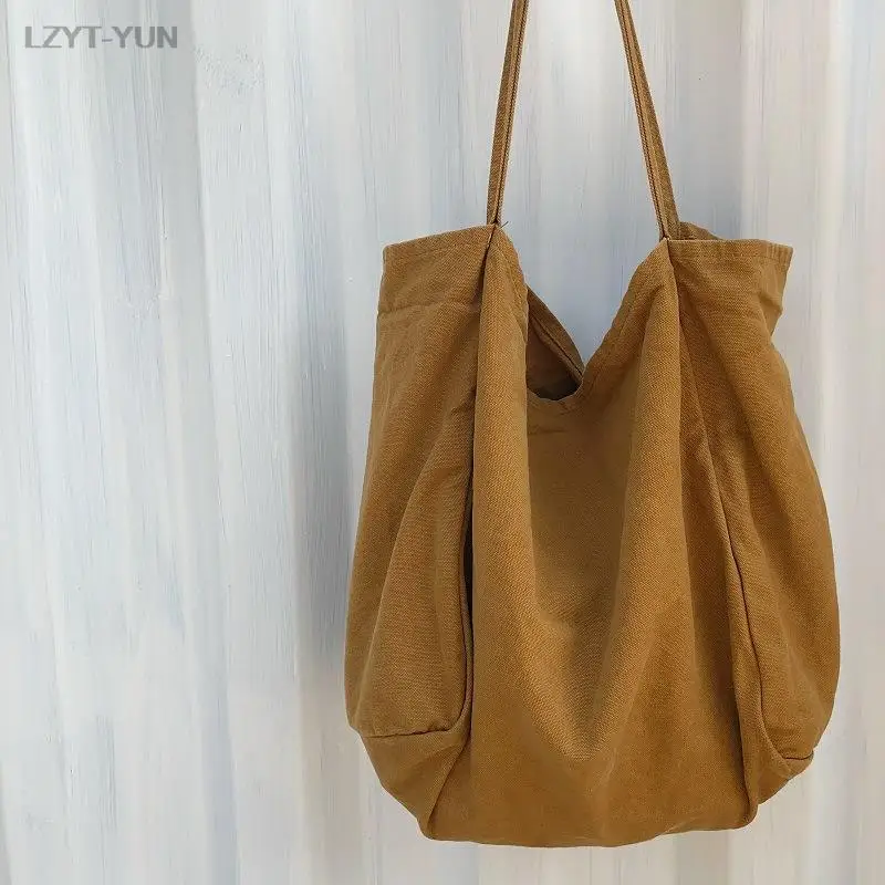 

Large Canvas Tote Bag Women Big Capacity Shopping Handbag Simple Lady Shoulder Bag Solid Color Handle Bag Reusable Designer Tote