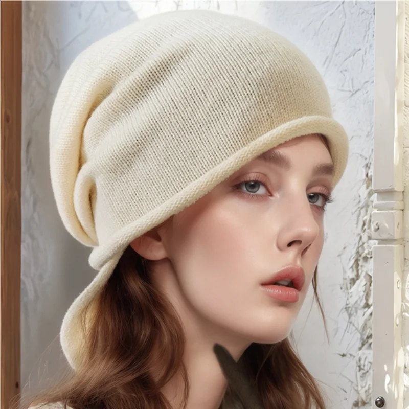 Зимняя одежда 2024 вязаная шапка повседневная однотонная теплая шерстяная