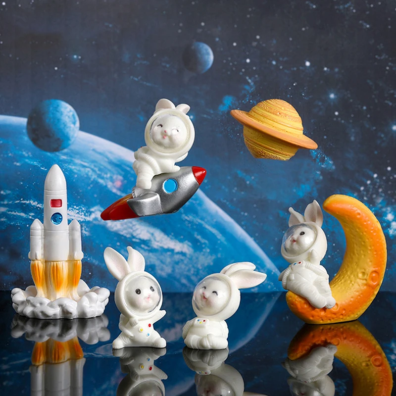 

Space Cartoon White Rabbit Paradise World Series Micro Landscape Resin Decoration Crafts Cute Animal Gardening Accessories