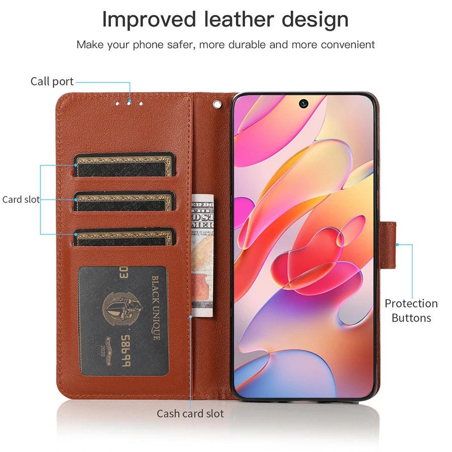 Кожаный чехол-бумажник для Xiaomi Redmi Note 11 11S 11T Pro 10S 10 9 8 7 6 5 4X 10A 9A 9C 9T | Мобильные