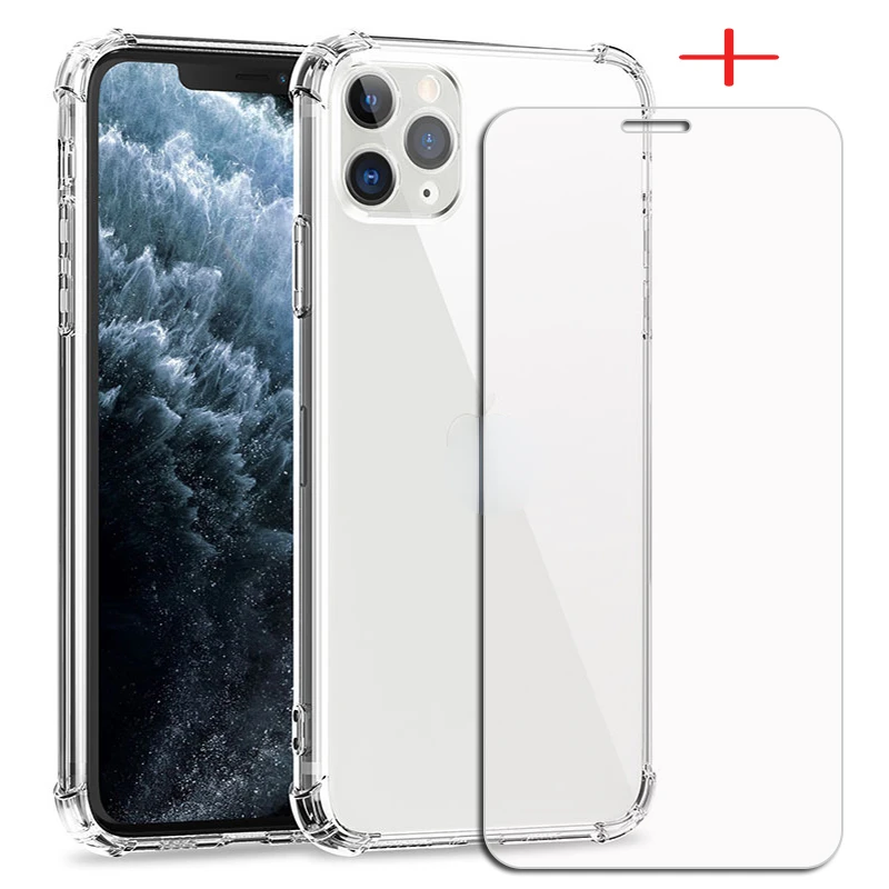 

2-In-1 Protection For Apple iPhone 13 Pro Max mini 12 SE 2020 11 X XR Xs 6 6S 7 8 Plus Tempered Glass Screen Cover Film + Case