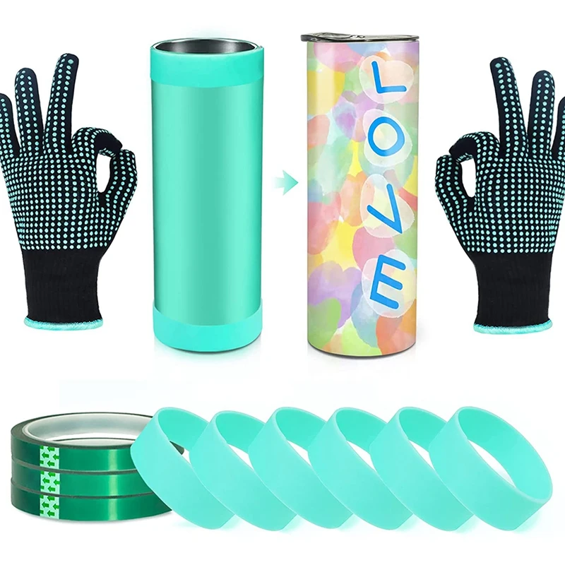 

Sublimation Tumblers Silicone Bands Sleeve Kit for Skinny Straight Blanks Cups with Heat Resistant Gloves,Transfer Tapes