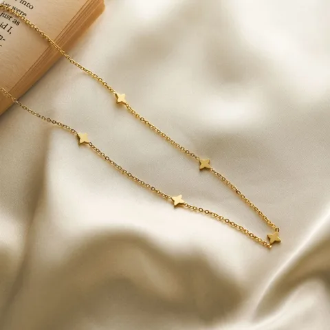 Золотое ожерелье-цепочка из нержавеющей стали с четырёхконечной звездой