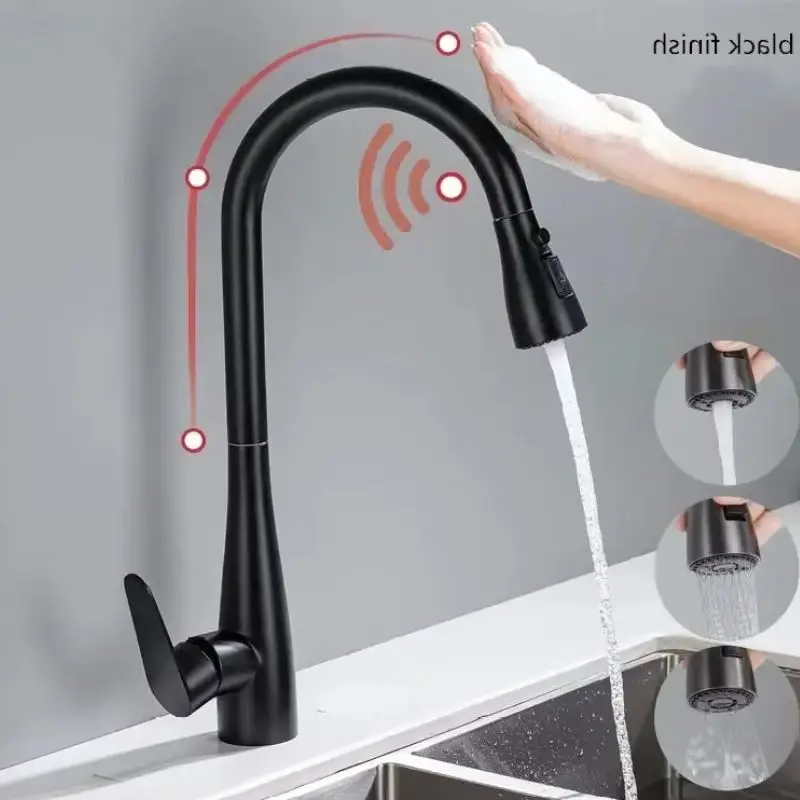 Фото GEGVE Smart Touch Кухонные смесители из нержавеющей стали 304, съемный сенсорный смеситель для раковины, смеситель для крана, Израиль, кухонный смеситель, матовый №3