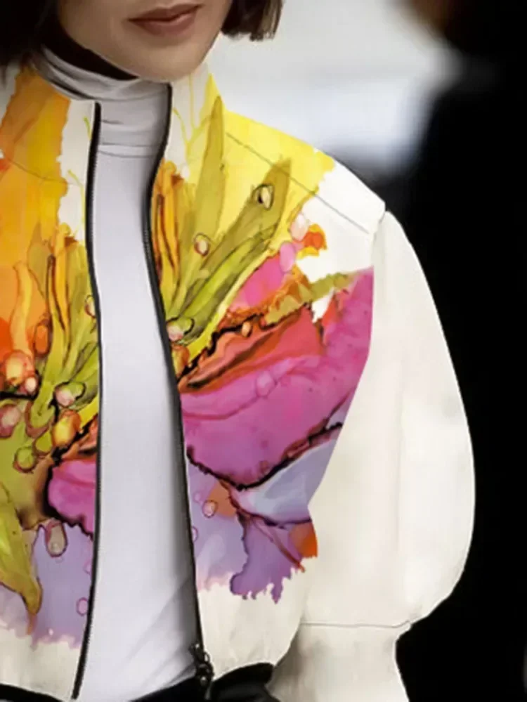 Tinaa Короткие куртки с высоким воротом и цветочным принтом для женщин новинка 2024