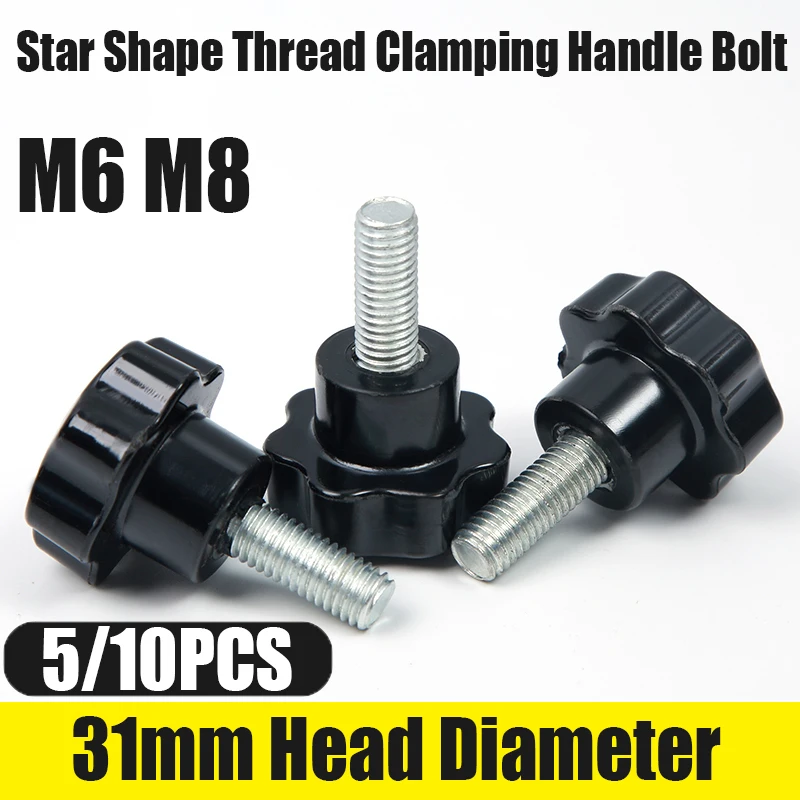 

5/10PCS M6 M8 Star Shape Thread Clamping Handle Bolt 31mm Head Diameter Knurled Thumb Knob Tighten Screw Torx Handle Screw Parts