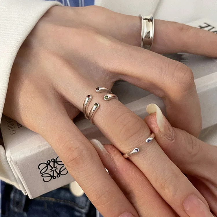 

Fashion Design Geometric Round Blue Zircon Purple Crystal Beads Silver Color Mini Rings For Women Small Finger Ring Jewellery