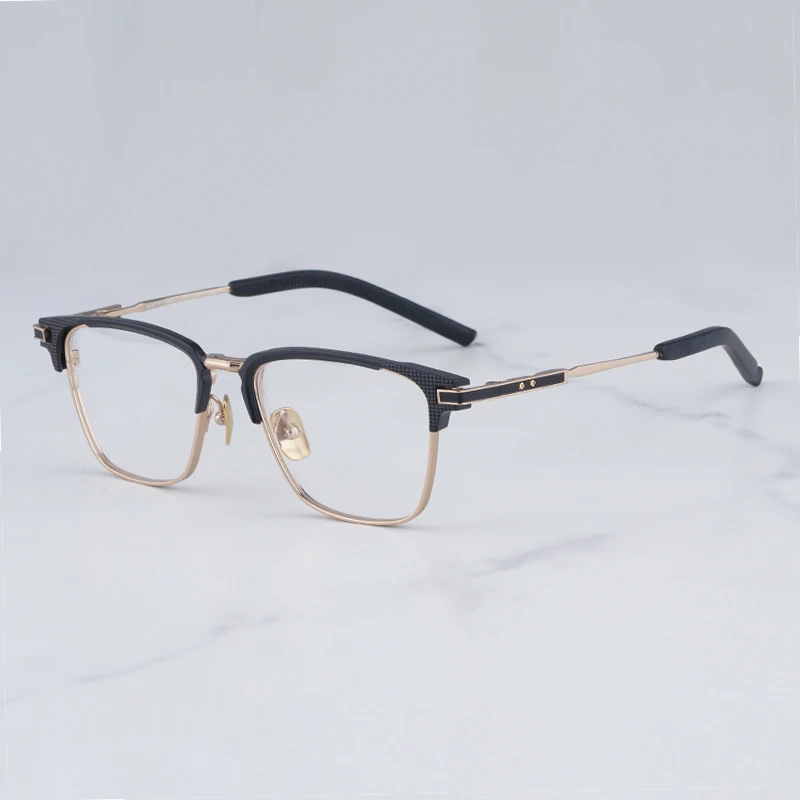 Original Retro Square Black Gold Square Glasses for Men Designer Hand Craft Super Light Titanium Eyeglasses for Women