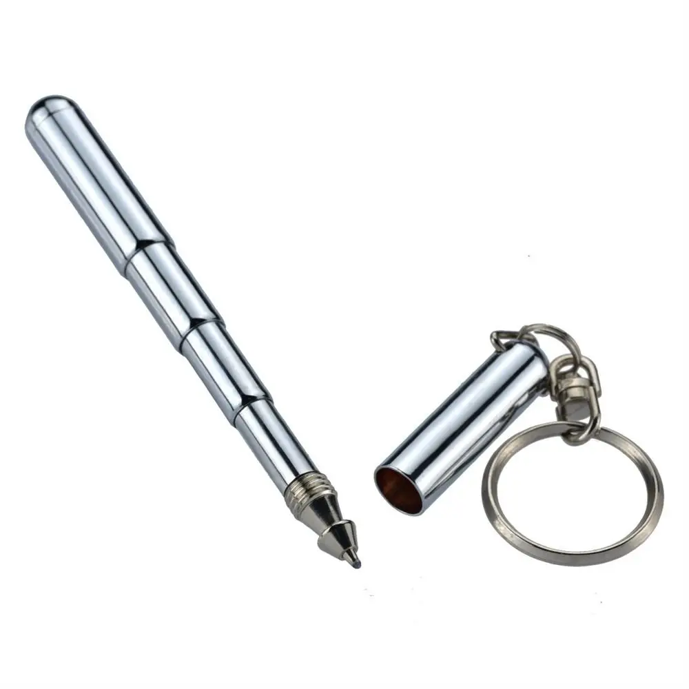 

Metal Telescoping Tool Pen Stainless Steel 6.3cm Pen Shape Keychain Handwriting Multifunctional Key Ring Ballpoint Pens Camping