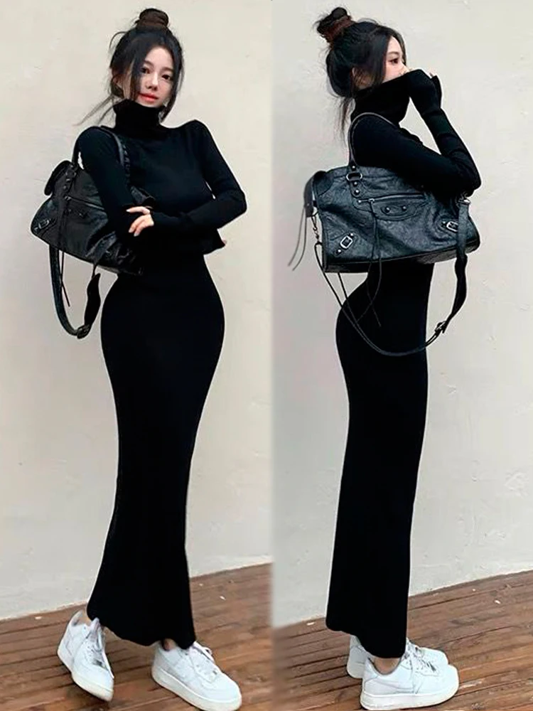 Платье с высоким воротником и нитью обтягивающее сексуальное платье-футляр