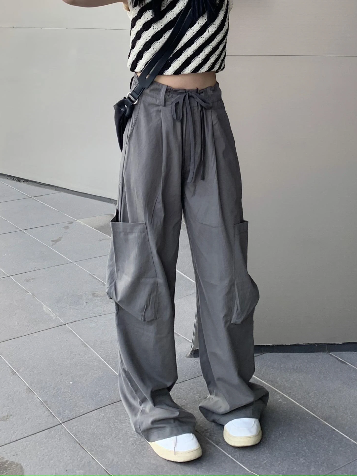 

Loose Straight Leg Long Pant with Big Pocket y2k Drawstring pants korean clothing summer cargo trouser fashion casual harajuku