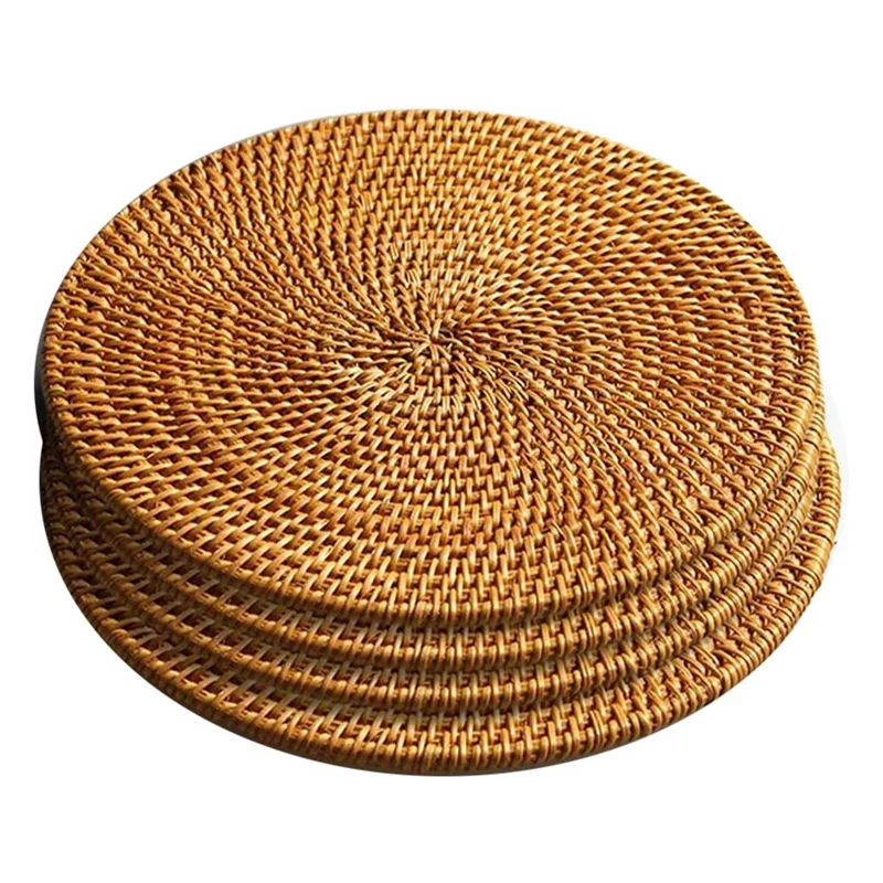 

4 Pack Handmade Rattan Coasters Tea Coffee Mug Drinks Holder Natural Round Non-Slip Cup Mat, Trivets For Hot Dishes