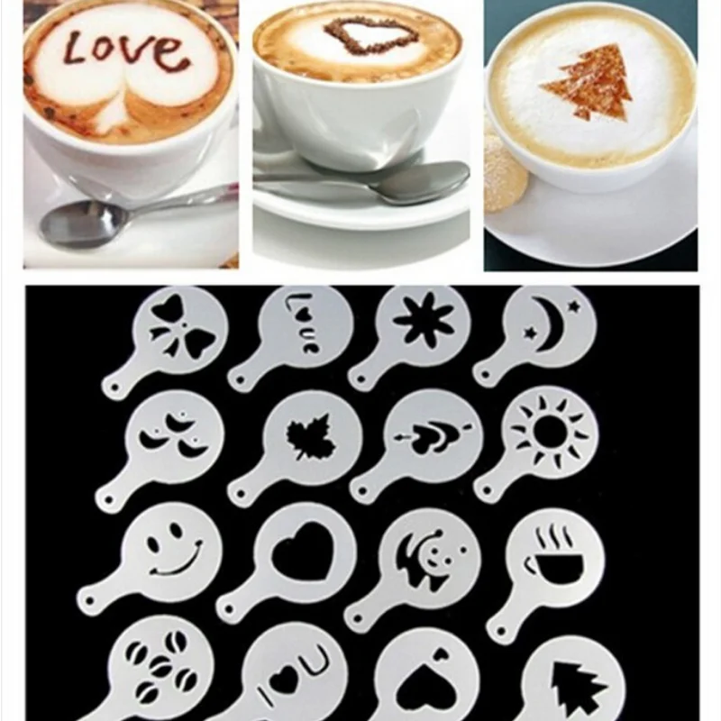 

16Pcs/set Uniqe Pattern Latte Art Coffee Template Strew Coffee Powder Spray Flower Stencils Cappuccino Coffee Barista Tools