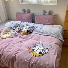 Disney edredón con dibujos animados de Daisy y Pato Donald, conjunto de ropa de cama de terciopelo de leche, cómodo, cuatro piezas, novedad, Invierno (3)