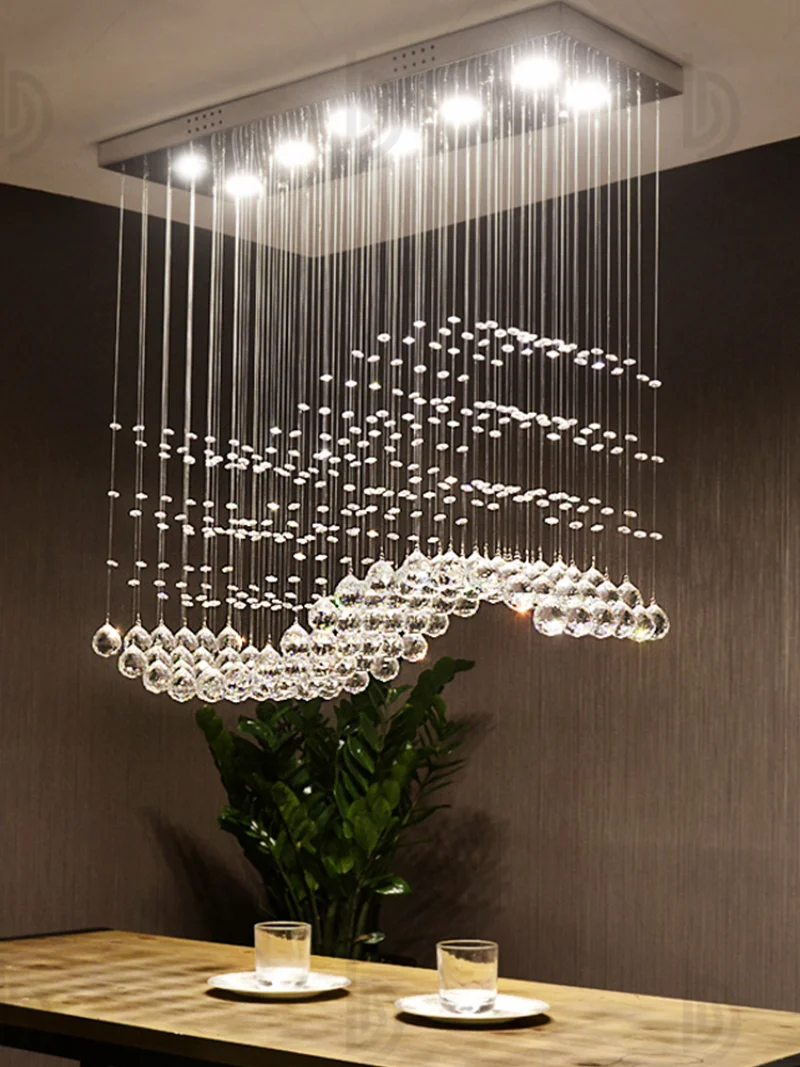 Postmodern Light Luxury Restaurant Dining Room Crystal Chandelier Bead Curtain Partition Rectangular Shop High-end Pendant Light