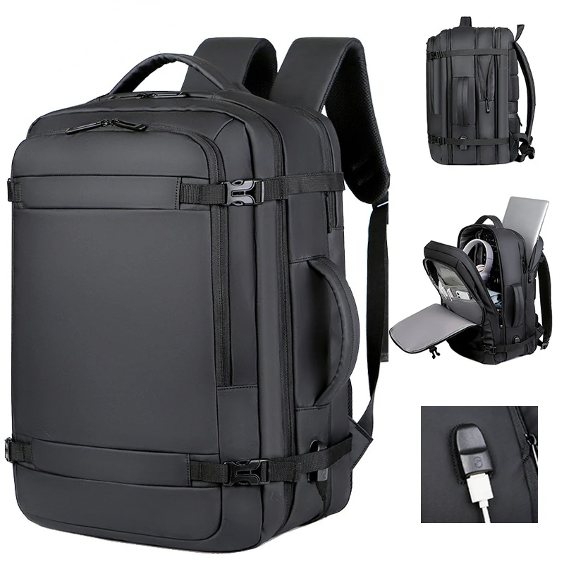 

NEW 40L Expandable USB Travel Backpack Flight Approved Carry on Bags for Airplanes Water Resistant Durable 17-inch Backpack Men