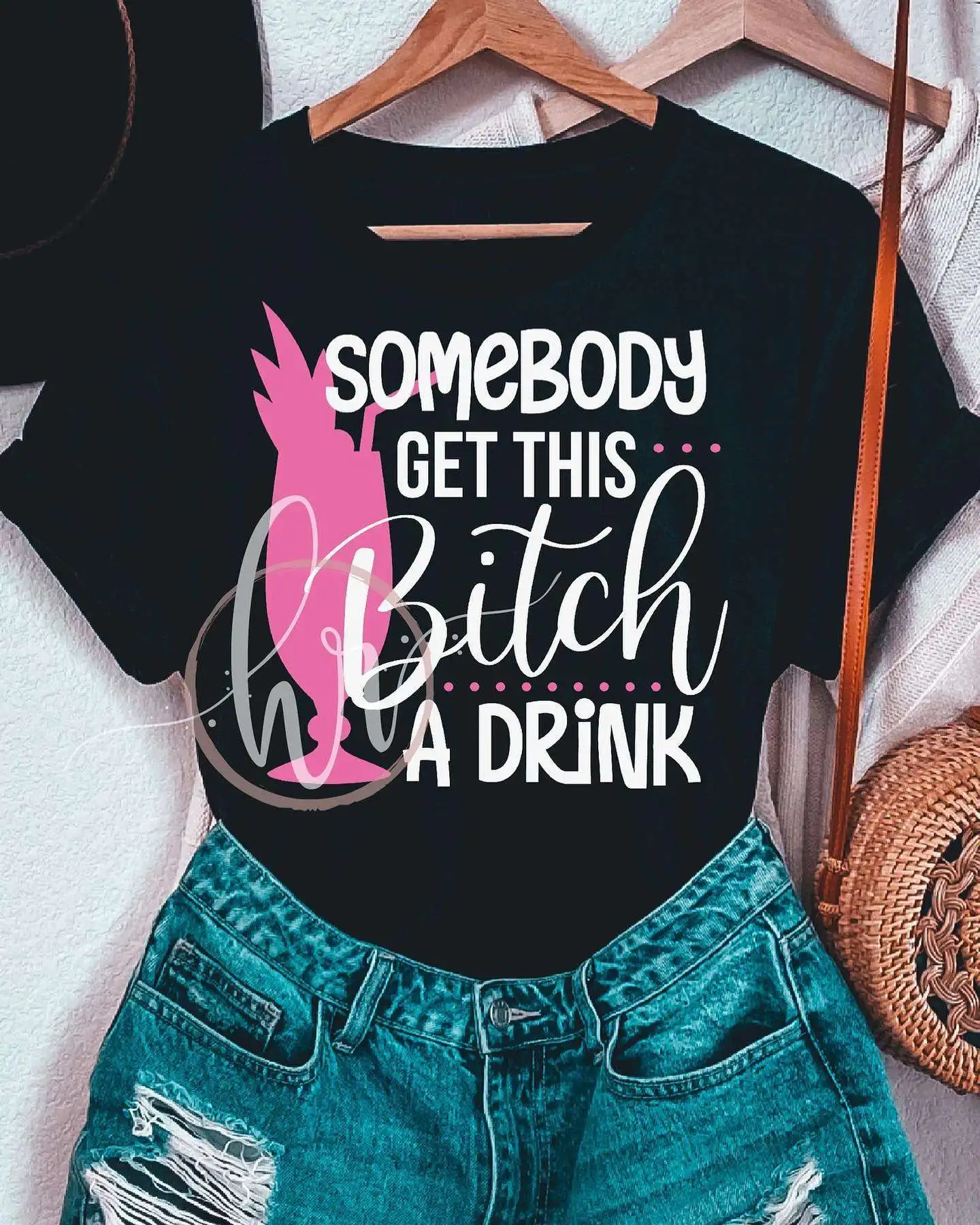 t-shirt Somebody get this bitch a drink - Bitch wanna drink Shirt
