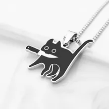 Fashion Knife Cat Necklace For Women Men Titanium Steel Kpop Funny Black Cat Pendant Sweater Chain Jewelry 2023 New Party Gift