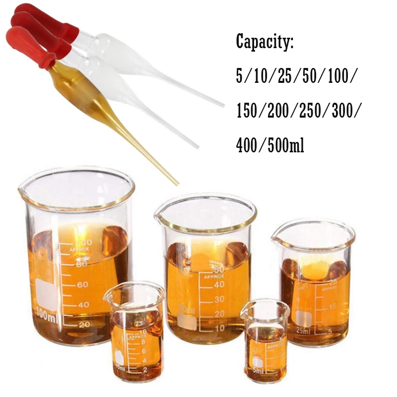 

500ml Wall 300ml 200ml 150ml 250ml 400ml 5ml Glass 100ml Lab Form Dropper - Borosilicate Chemistry Glass Beaker Heavy Low With