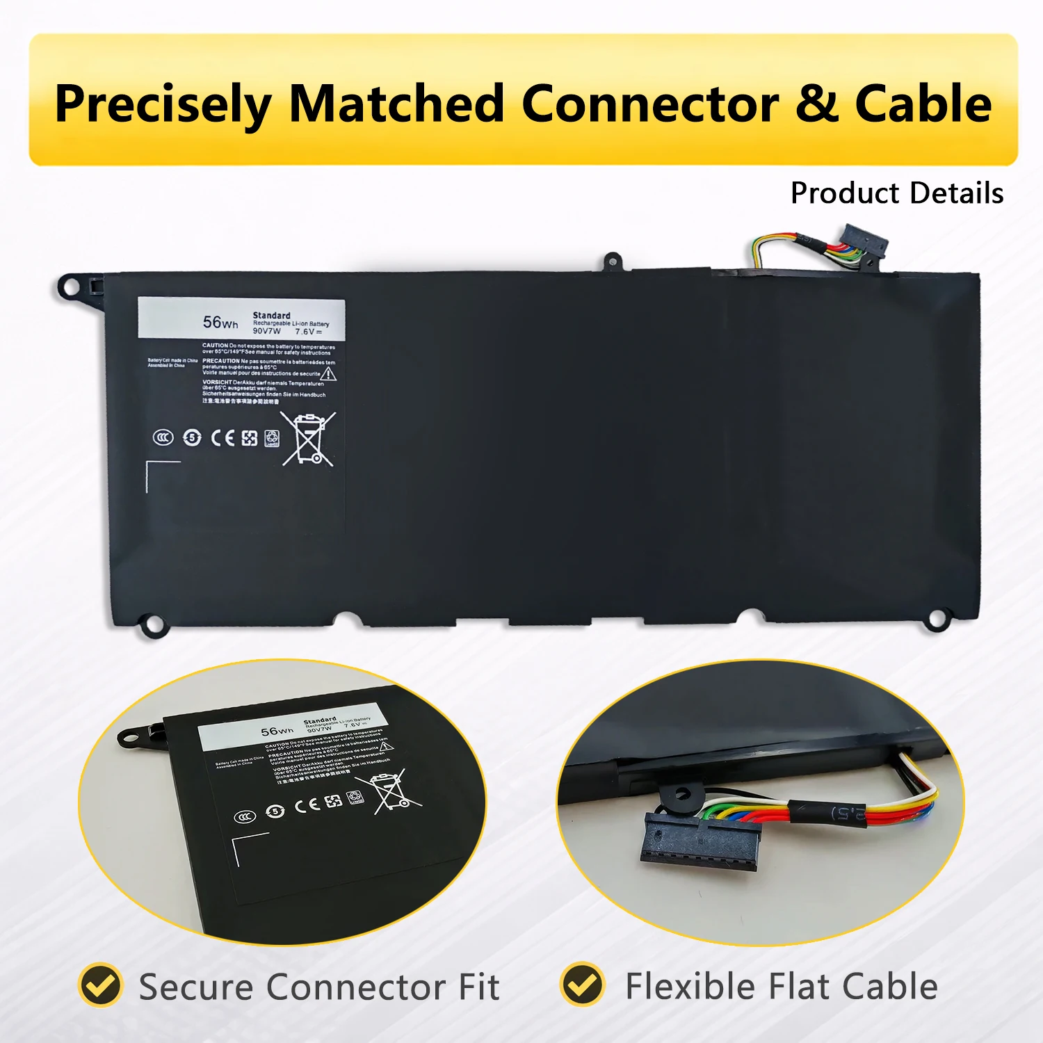 Фото Аккумулятор PowerHub 90V7W JHXPY JD25G 090V7W, совместимый с Dell XPS 13 9343 XPS13 9350 13D-9343 P54G 0N7T6 5K9CP RWT1R 0DRRP, 56 Вт·ч №1
