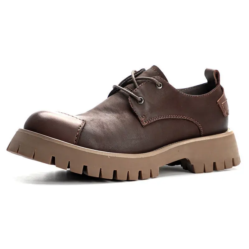 

Genuine Leather Casual Leather Shoes Men's British Thick-soled Retro All-match Simple Shoes Matching Low-top Round Toe Shoes New