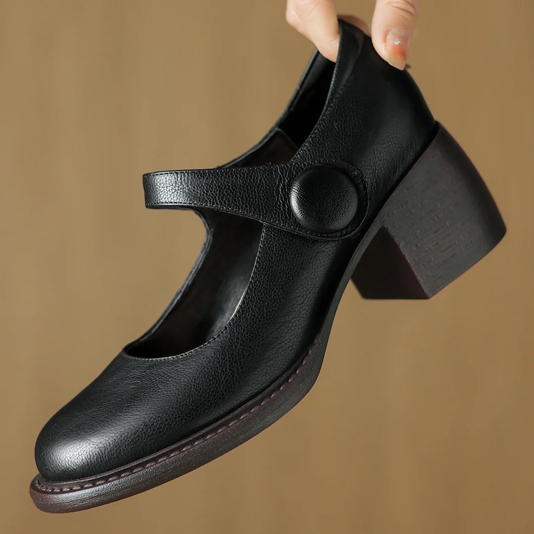 Туфли-лодочки женские из воловьей кожи мягкая удобная Всесезонная обувь в стиле