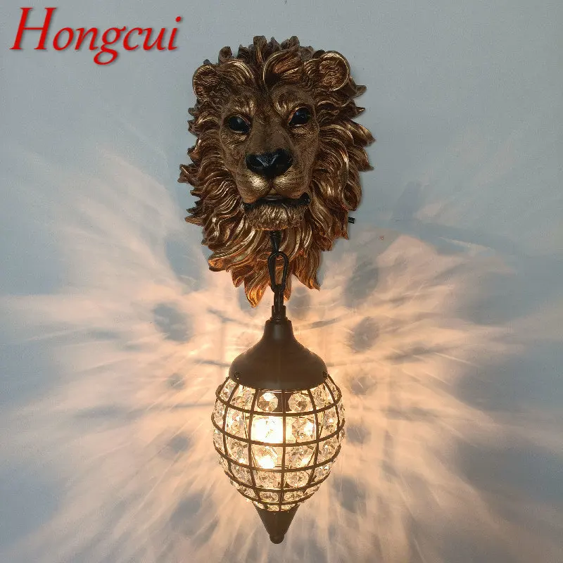

Hongcui Modern Crystal Wall Lamps Fixture Creative Lion Design Led Sconces for Home Living Bedroom Bedside Porch Decor
