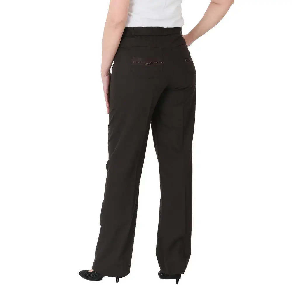 Fierte Women Plus Size Pants Nvr1156 Fabric Normal Waist Straight Bell-Bottomed Ankle Zipper Closure Spring Autumn Elegant