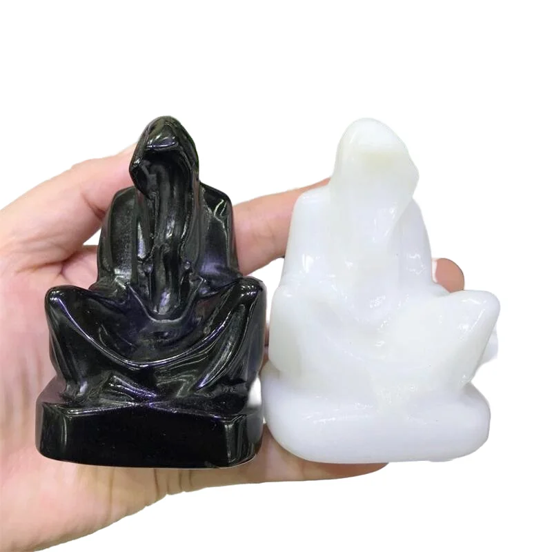 

Natural Obsidian Quartz Crystal Necromancer Hand Carving Figurines Meditation Stone Witchcraft Home Decoration Gift 1pcs