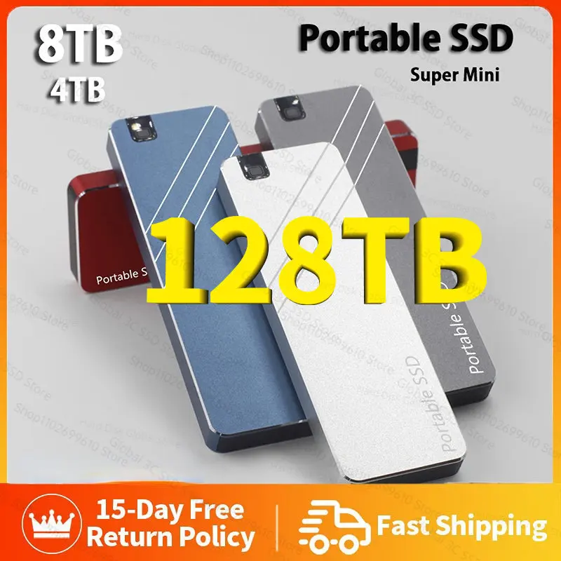 

2023 Mini Portable SSD Type-C/USB3.1 External Mobile Solid State Drive High Speed 128TB 16TB Hard Drive Laptop Disco duro