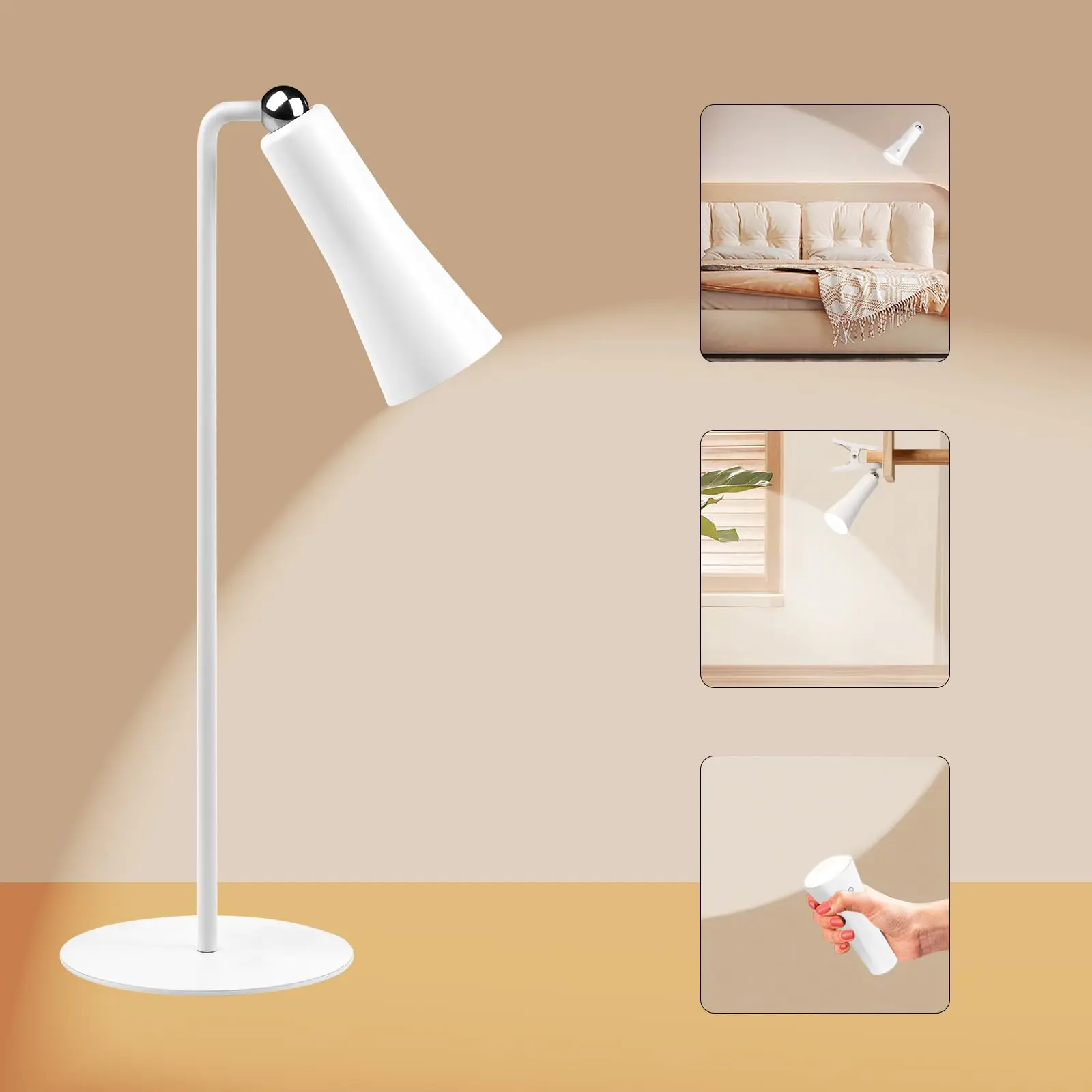 

LED Table Lamp Rechargerble, Multi-Function Desk Flashlight, Dimmable Office Light Magnetic Suction,USB Charging with 3 Brackets