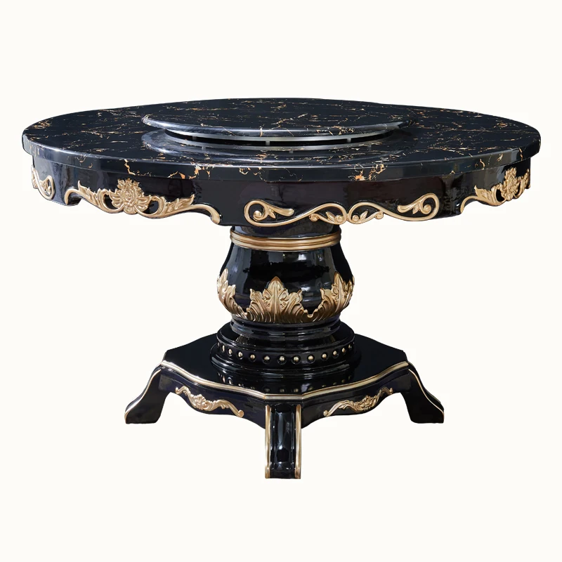 Европейский обеденный стол и стул комбинированный мраморный круглый с