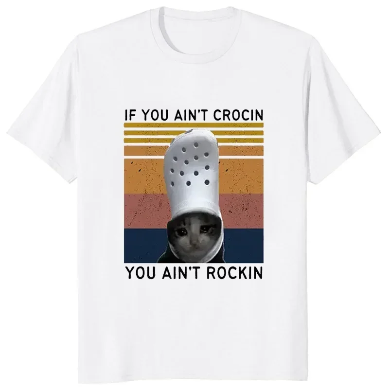 Забавная мультяшная графическая футболка с рисунком плача кошки крокса мема