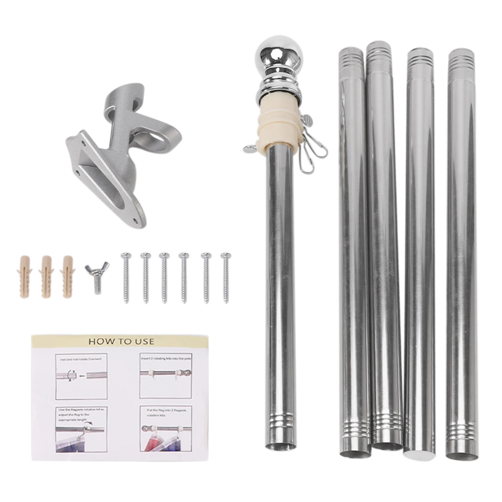 

6ft Home Decor School Stable With Bracket Flag Pole Kit Durable Multifunction Hanging Outdoor Garden Stainless Steel Rotatable