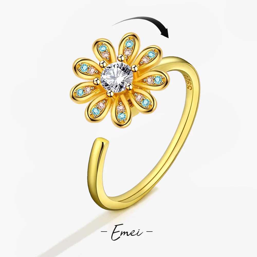 Anxiety Rings For Women 2022 Jewelry Hug Ring Flower Rotating Ring Silver Anti Stress Fidget Spinner Chrysanthemum Rings