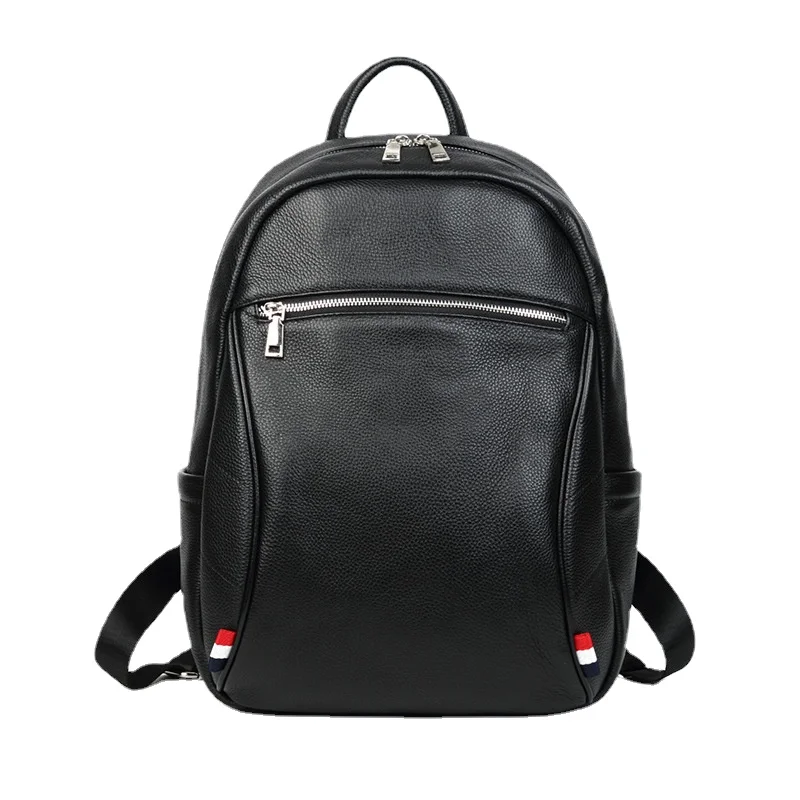 2022 New Backpack Men's 100% Leather Backpack Fashion School Bag Teen Boys Travel Bag Casual Business Laptop Backpack Simple