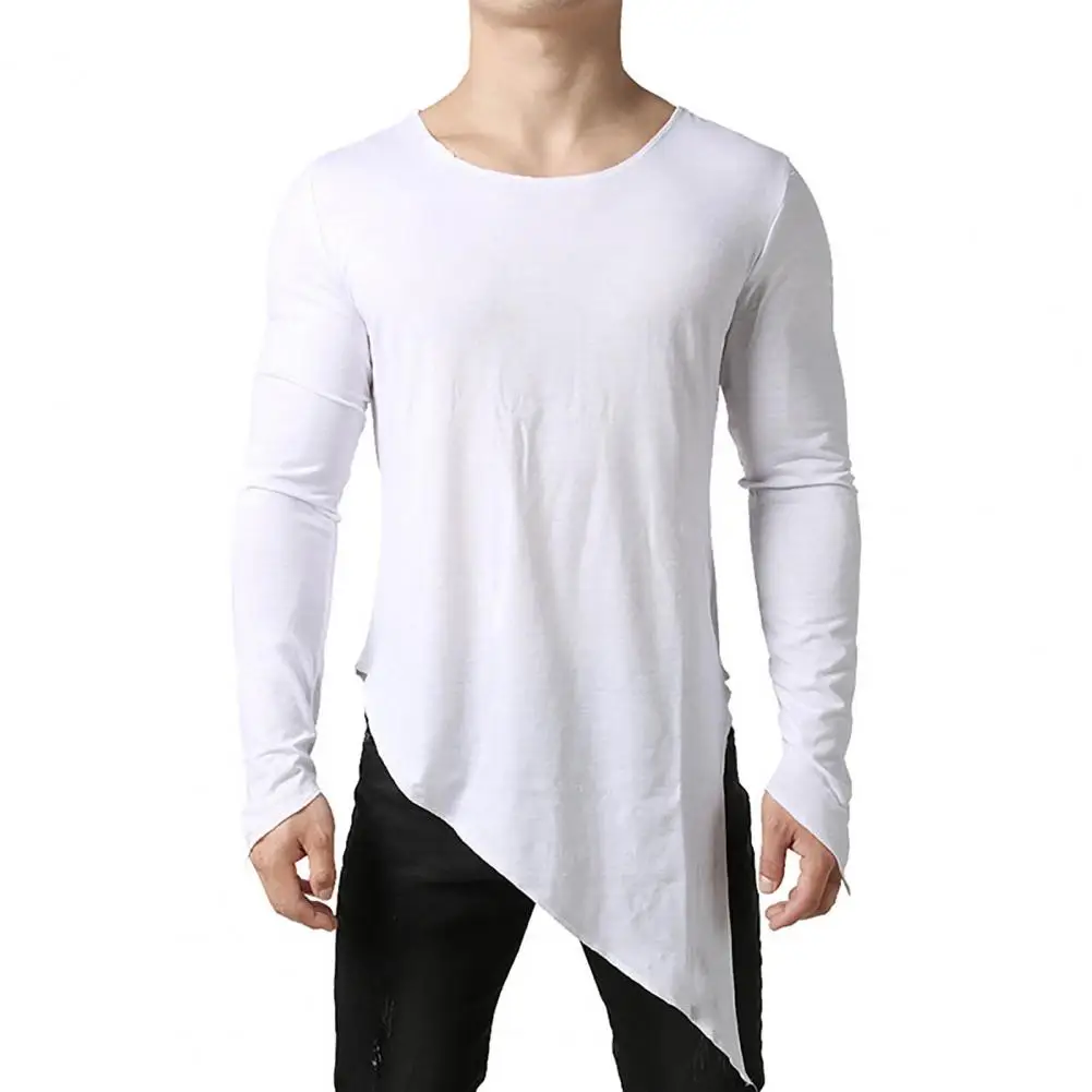 

Chic Long Style Men Spring Top Spring T-shirt Side Split Bottoming