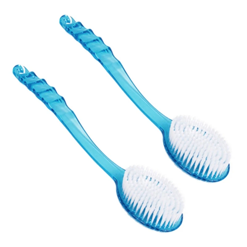 

2X Long Handled Plastic Body Bath Shower Back Brush Scrubber Skin Cleaning Massager Blue