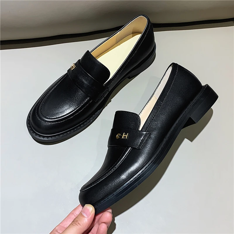 Туфли женские из натуральной кожи плоская подошва лоферы повседневная обувь