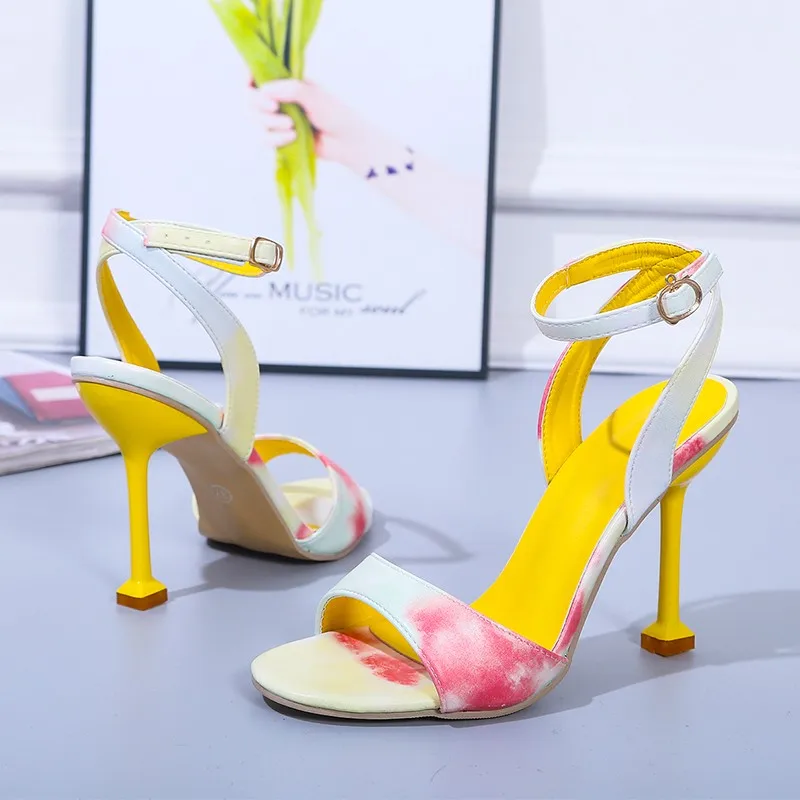 

2022 NEW Women High Heels Summer Buckle Multicolor Flowers Peep Toe Ankle Strap Female Stiletto Ladies Big Size 42 Pumps