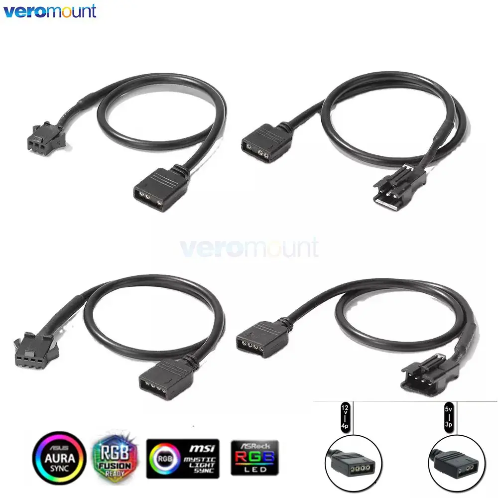 Адаптер для материнской платы, 12 В, 4 контакта, RGB / 5 В, 3 контакта, ARGB в SM JST, переходник с женским и мужским разъемами, 30 см светодиодный ПК, компьютера, светодиодная лента